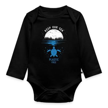Keep Our Sea Plastic Free - Organic Longsleeve Baby Bodysuit - black - Front