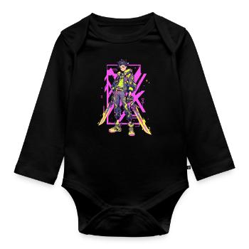 Shibuya: Cool Anime Boy with Sword Japanese - Organic Longsleeve Baby Bodysuit - black - Front