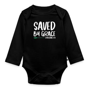 Durch Gnade Gerettet Bibelvers Christlicher - Baby Bio-Langarm-Body - Schwarz - Vorne