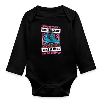 Roller skating Roller skating - Organic Longsleeve Baby Bodysuit - black - Front