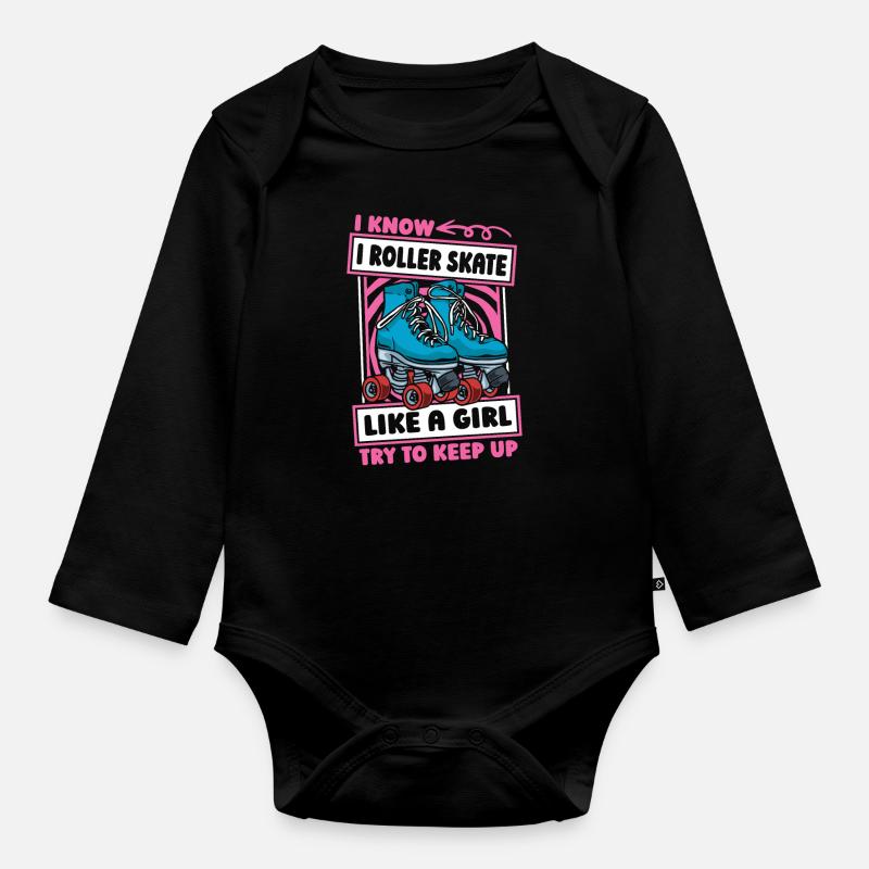 Roller skating Roller skating - Organic Longsleeve Baby Bodysuit - black