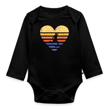 Sport Retro Sunset Heart Kickball - Organic Longsleeve Baby Bodysuit - black - Front
