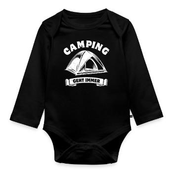 Camping geht immer - Camping Fan - Spruch - Baby Bio-Langarm-Body - Schwarz - Vorne