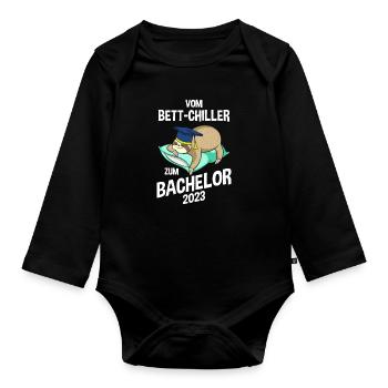 Vom Bettchiller zum Bachelor Faultier 2023 - Baby Bio-Langarm-Body - Schwarz - Vorne