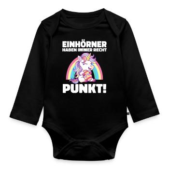 Einhorn Einhörner Fabelwesen Mystisch - Baby Bio-Langarm-Body - Schwarz - Vorne
