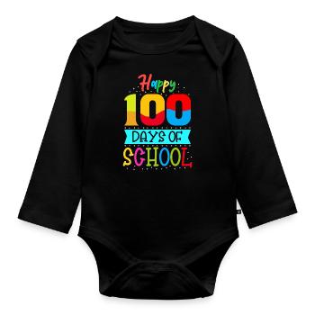 Glückliche hundert Tage Schule - Baby Bio-Langarm-Body - Schwarz - Vorne