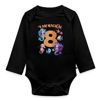Anniversaire de sirène 8 ans - Body Bébé bio manches longues - noir - Devant