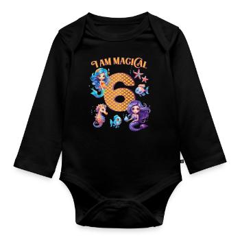 Mermaid Birthday 6 years - Organic Longsleeve Baby Bodysuit - black - Front