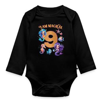 Meerjungfrau Geburtstag 9 Jahre - Baby Bio-Langarm-Body - Schwarz - Vorne