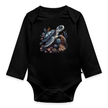 Turtle Animal Corals - Organic Longsleeve Baby Bodysuit - black - Front