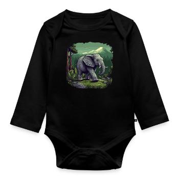 Eléphant Afrique Asie Animal Bébé éléphant - Body Bébé bio manches longues - noir - Devant