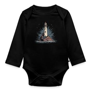 Phare Côte Mer Mer Océan Mer Baltique Mer du Nord - Body Bébé bio manches longues - noir - Devant