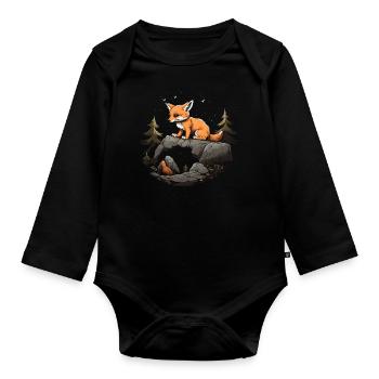 Fox Head Forest Animal Nature Trees Baby Fox - Organic Longsleeve Baby Bodysuit - black - Front