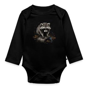 Mignon raton laveur Nature Bébé raton laveur Forêt - Body Bébé bio manches longues - noir - Devant
