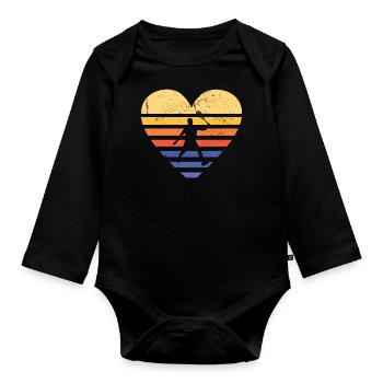 Sport Retro Sunset Heart Squash - Organic Longsleeve Baby Bodysuit - black - Front
