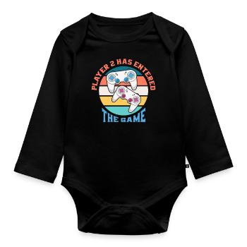 Spieler 2 hat das Spiel betreten Gamer Dad - Baby Bio-Langarm-Body - Schwarz - Vorne