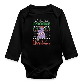 Ich will ein Nilpferd zu Weihnachten - Baby Bio-Langarm-Body - Schwarz - Vorne