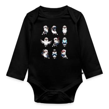 Lachender Hans Vogel Jägerliest Kawaii Emoticon - Baby Bio-Langarm-Body - Schwarz - Vorne
