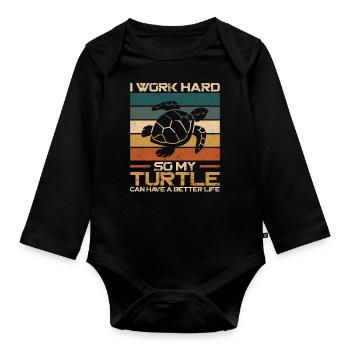 Sea Turtle Tortoise Retro Vintage - Body Bébé bio manches longues - noir - Devant