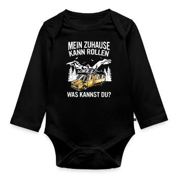 Camping Wohnwagen Camper - Baby Bio-Langarm-Body - Schwarz - Vorne