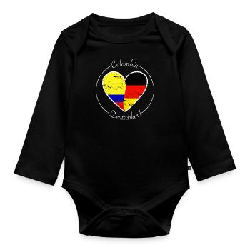 Colombia und Deutschland Herz Logo weiß - Baby Bio-Langarm-Body - Schwarz - Vorne