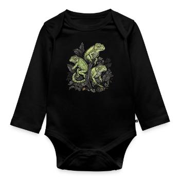 Caméléons Branche Reptiles Caméléon - Body Bébé bio manches longues - noir - Devant