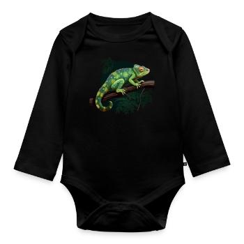 Chameleon Branch Reptiles - Organic Longsleeve Baby Bodysuit - black - Front
