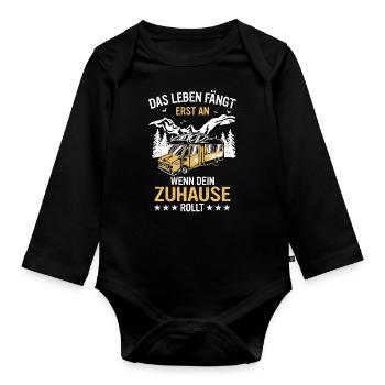 Camping Wohnwagen Camper - Baby Bio-Langarm-Body - Schwarz - Vorne