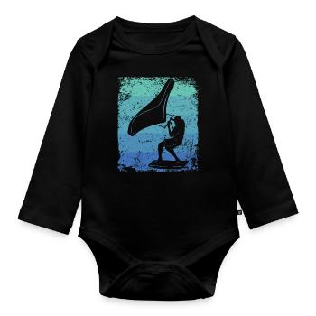 Wing Foil Wingsurfing Retro Foil Wings - Organic Longsleeve Baby Bodysuit - black - Front