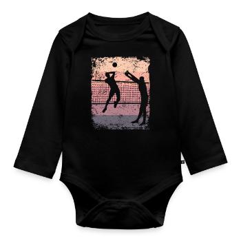 Volleyball Spieler Retro Beach Volleyball - Baby Bio-Langarm-Body - Schwarz - Vorne