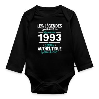 Les Légendes Novembre 1993 - 30 ans - Body Bébé bio manches longues - noir - Devant
