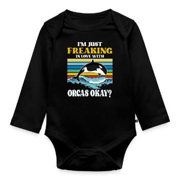 Ich bin einfach verdammt verliebt in Orcas - Baby Bio-Langarm-Body - Schwarz - Vorne