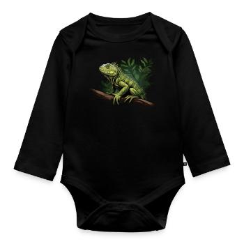 Branche d’iguane reptiles iguane iguane verte - Body Bébé bio manches longues - noir - Devant