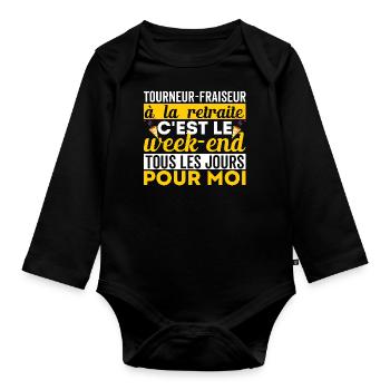 Tourneur-fraiseur à la retraite cadeau drôle - Body Bébé bio manches longues - noir - Devant