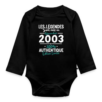 Geschenk Anniv. Nov. 2003 - 20 Jahre - Baby Bio-Langarm-Body - Schwarz - Vorne