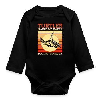 Tortue de mer Tortue Rétro Vintage - Body Bébé bio manches longues - noir - Devant