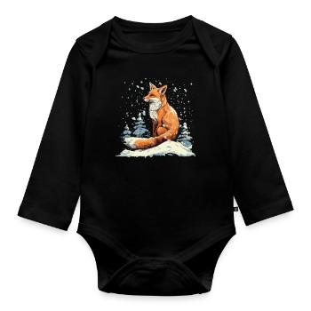 Fox in Winter Wonderland - Organic Longsleeve Baby Bodysuit - black - Front