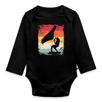 Wing Foil Wingsurfing Retro Foil Wings - Organic Longsleeve Baby Bodysuit - black - Front