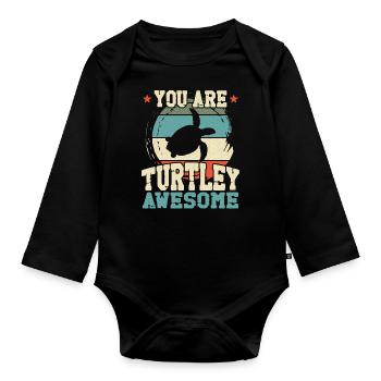 Tortue de mer Tortue Jeu de mots Rétro - Body Bébé bio manches longues - noir - Devant