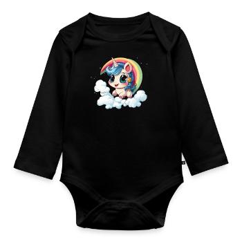 Einhorn Regenbogen Design - Baby Bio-Langarm-Body - Schwarz - Vorne