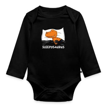 Sleepy Saurus Dinosaurier Schlafshirt - Baby Bio-Langarm-Body - Schwarz - Vorne