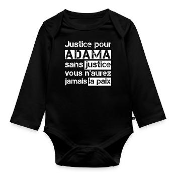 Justice pour ADAMA, Justice pour Adama Traore - Body Bébé bio manches longues - noir - Devant