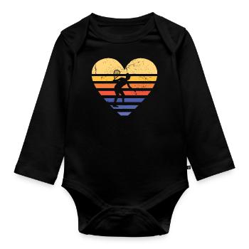 Sport Retro Sunset Heart Racquetball - Organic Longsleeve Baby Bodysuit - black - Front