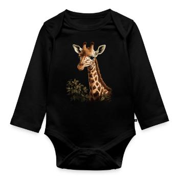 Giraffe Africa - Organic Longsleeve Baby Bodysuit - black - Front
