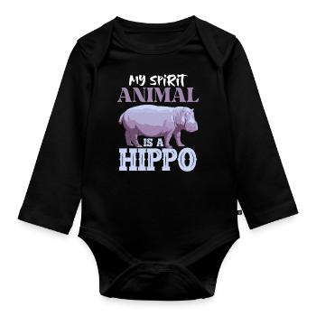 Hippopotame Maman Mon animal spirituel est un hippopotame - Body Bébé bio manches longues - noir - Devant
