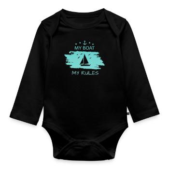 Segeln Pinselstrich My Boat türkis mit Anker - Baby Bio-Langarm-Body - Schwarz - Vorne