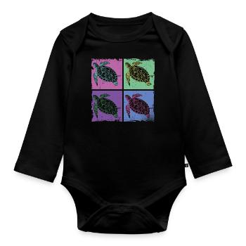 Sea Turtle Tortoise Retro Vintage - Body Bébé bio manches longues - noir - Devant