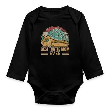 Tortue de mer Tortue Maman Rétro - Body Bébé bio manches longues - noir - Devant