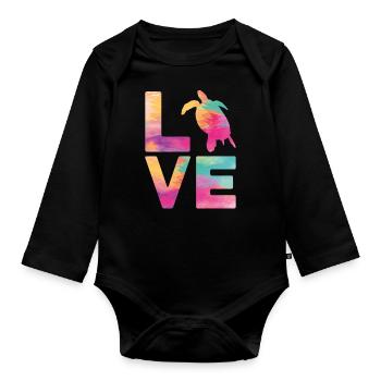 Sea Turtle Tortoise Love - Organic Longsleeve Baby Bodysuit - black - Front