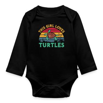 Sea Turtle Tortoise Retro Vintage - Body Bébé bio manches longues - noir - Devant